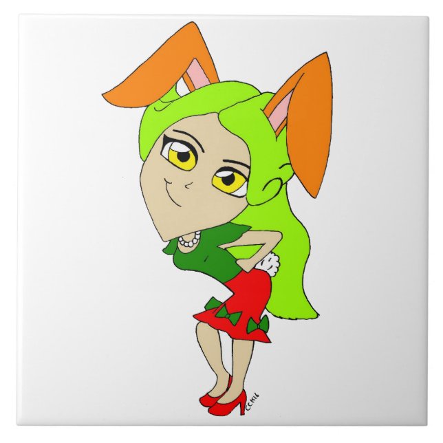 chibi bunnygirl   ceramic tile (Front)