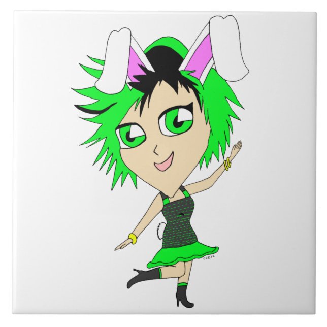 chibi bunnygirl   ceramic tile (Front)