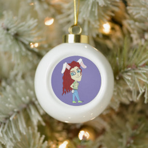 Chibi Bunnygirl giving a thumbs up Ceramic Ball Christmas Ornament