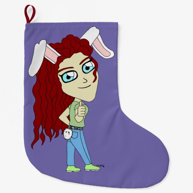 Chibi Bunnygirl giving a thumbs up Large Christmas Stocking (Front)