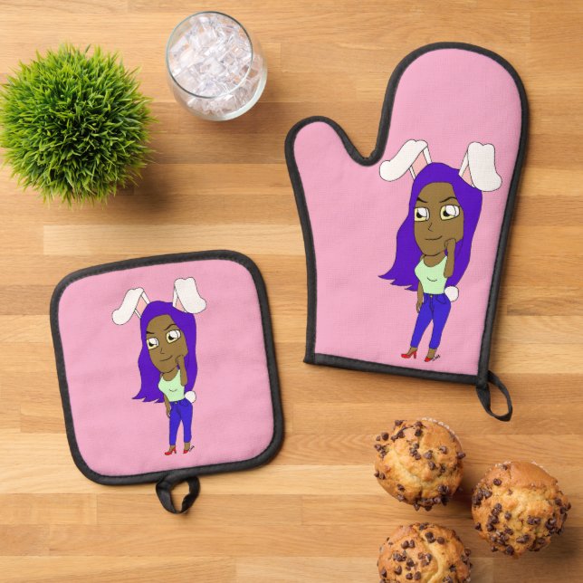 Chibi Bunnygirl Oven Mitt & Pot Holder Set (Top Down)