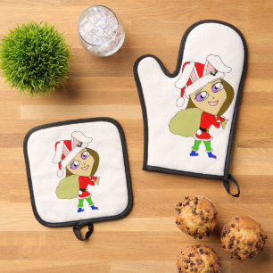chibi bunnygirl oven mitt & pot holder set