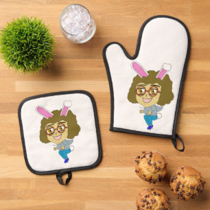 chibi bunnygirl   oven mitt & pot holder set