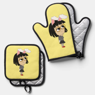 chibi bunnygirl oven mitt & pot holder set