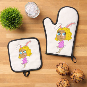 chibi bunnygirl oven mitt & pot holder set