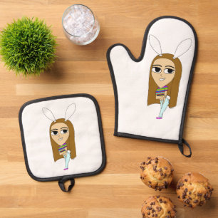 chibi bunnygirl oven mitt & pot holder set