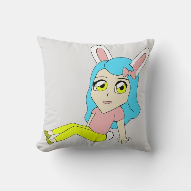 chibi bunnygirl  throw pillow (Front)