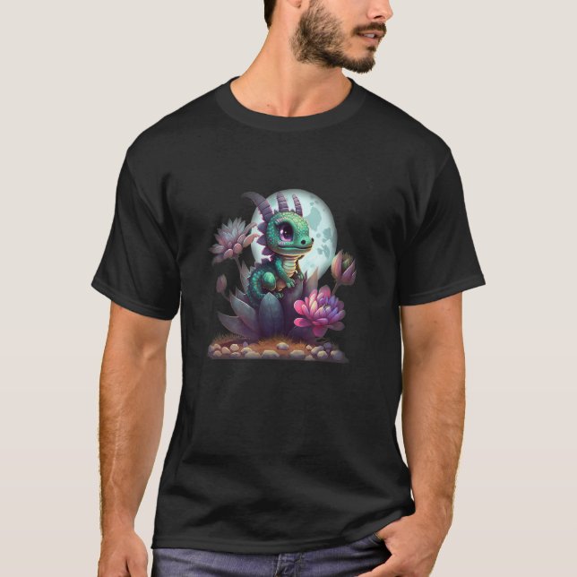 Chibi Cactus Dragon With Blooming Flowers Full Moo T-Shirt (Front)