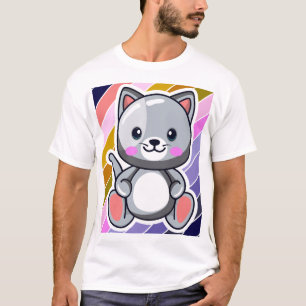 Chibi Cat Kawaii Anime Cute Grey Kitten Art T-Shirt