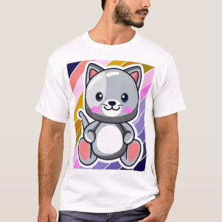Chibi Cat Kawaii Anime Cute Grey Kitten Art T-Shirt