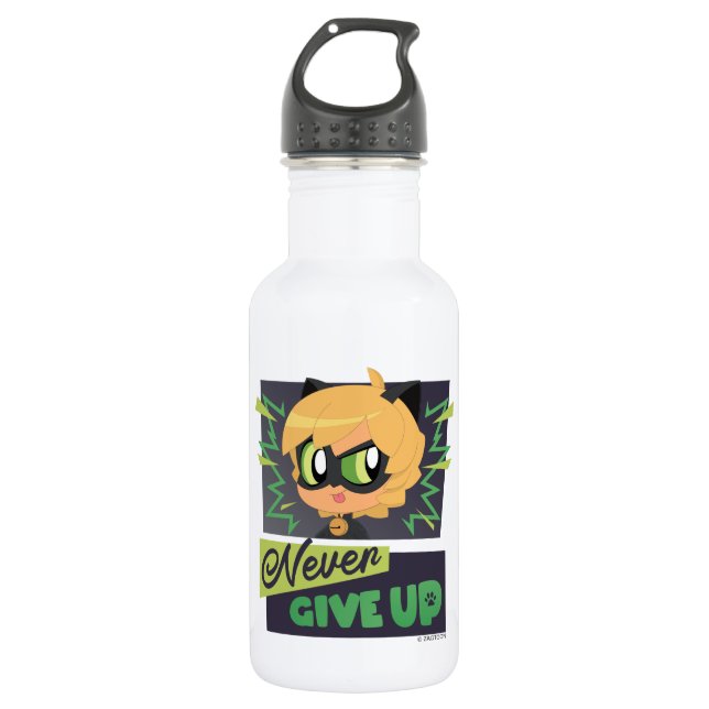 Chibi Cat Noir Never Give Up 532 Ml Water Bottle (Front)