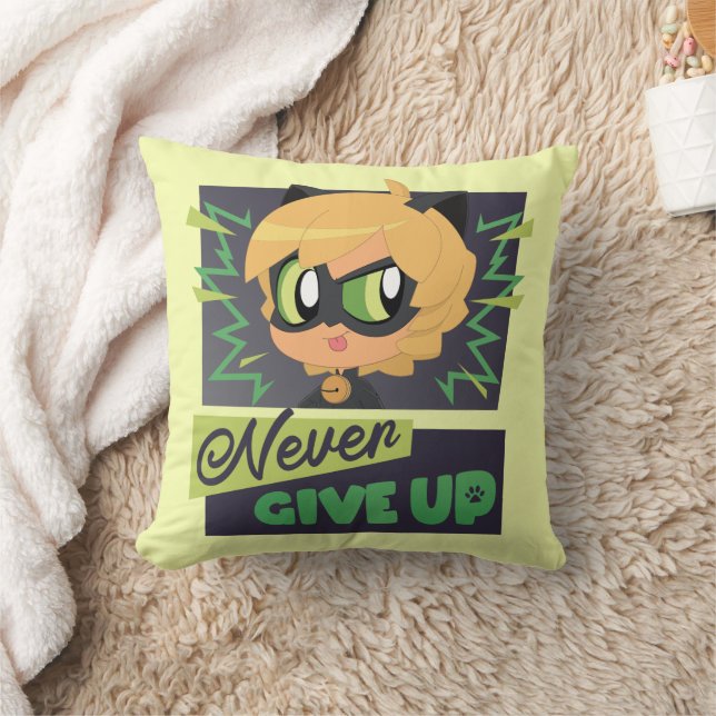Chibi Cat Noir Never Give Up Cushion (Blanket)