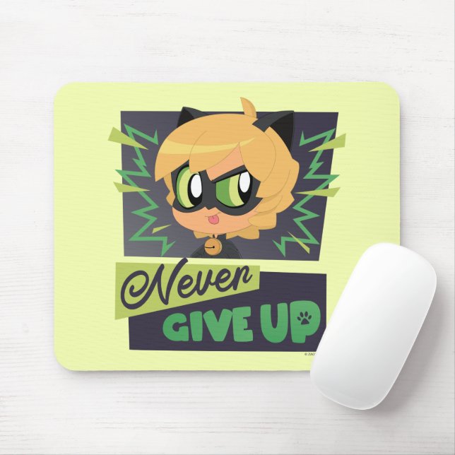Chibi Cat Noir Never Give Up Mouse Pad (With Mouse)
