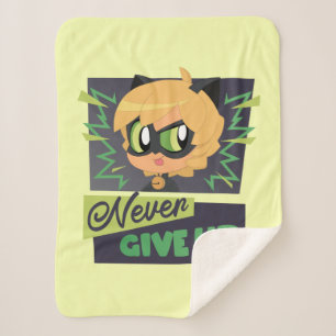 Chibi Cat Noir Never Give Up Sherpa Blanket