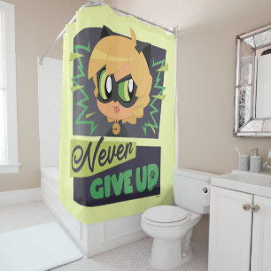 Chibi Cat Noir Never Give Up Shower Curtain