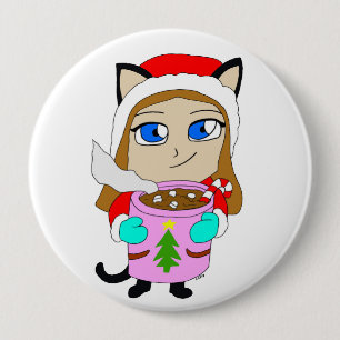chibi catgirl 10 cm round badge