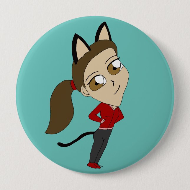 chibi catgirl  10 cm round badge (Front)