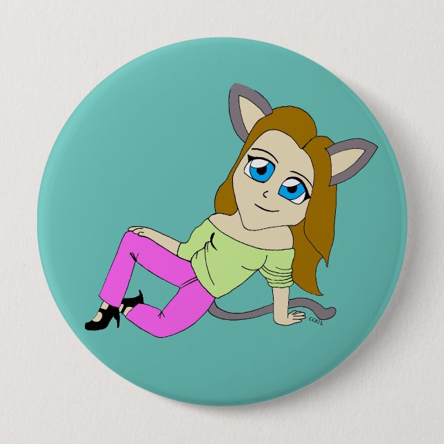 chibi catgirl  10 cm round badge (Front)