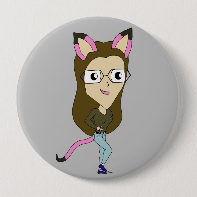 chibi catgirl  10 cm round badge (Front)