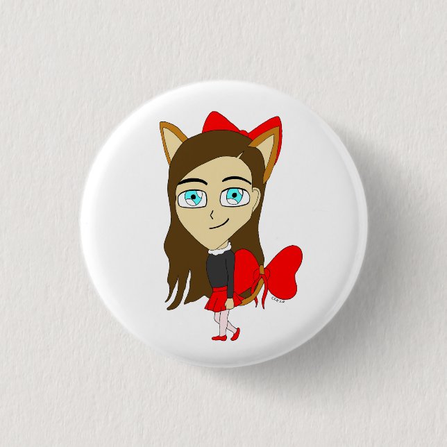 chibi catgirl 3 cm round badge (Front)