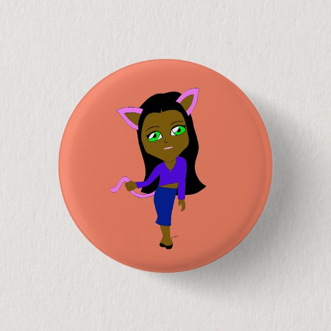 chibi catgirl 3 cm round badge (Front)