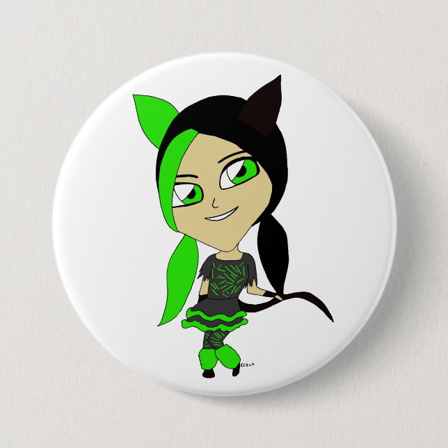 chibi catgirl  7.5 cm round badge (Front)