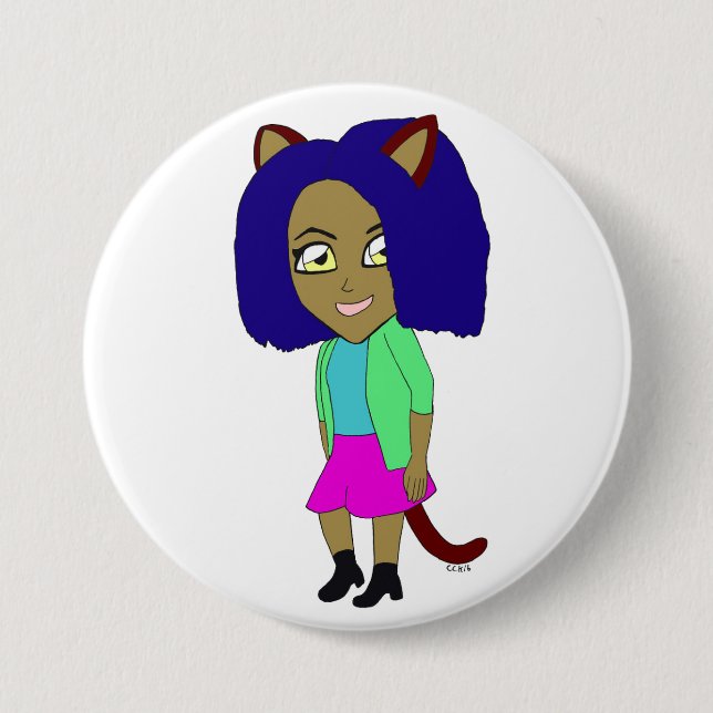 chibi catgirl 7.5 cm round badge (Front)
