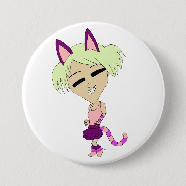 chibi catgirl  7.5 cm round badge (Front)