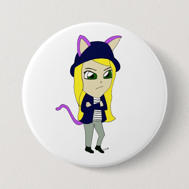 chibi catgirl 7.5 cm round badge (Front)