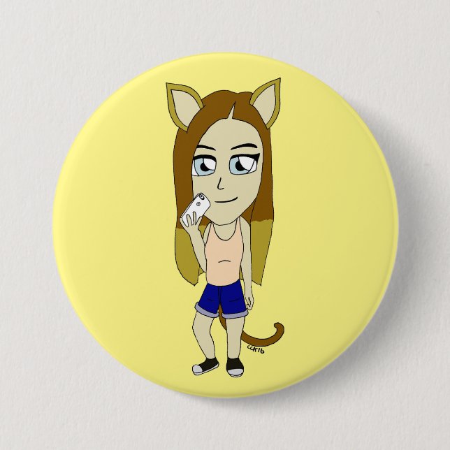 Chibi Catgirl 7.5 Cm Round Badge (Front)