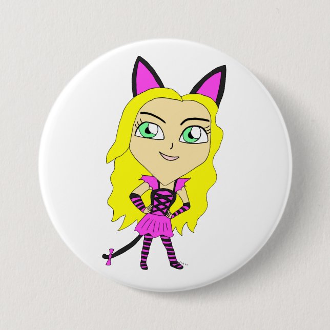 chibi catgirl  7.5 cm round badge (Front)