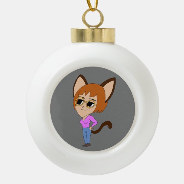 chibi catgirl     ceramic ball christmas ornament (Front)