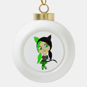 chibi catgirl ceramic ball christmas ornament