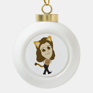chibi catgirl ceramic ball christmas ornament
