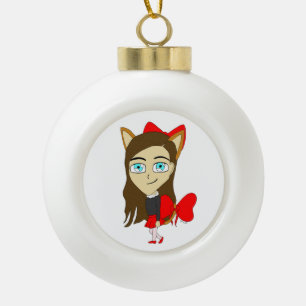chibi catgirl ceramic ball christmas ornament
