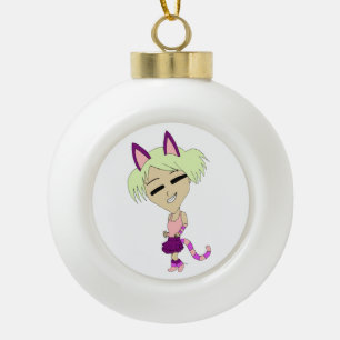 chibi catgirl   ceramic ball christmas ornament