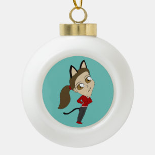chibi catgirl ceramic ball christmas ornament