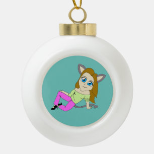 chibi catgirl ceramic ball christmas ornament