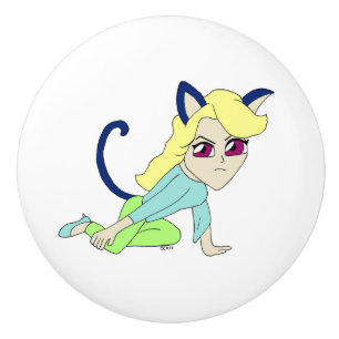 chibi catgirl ceramic knob