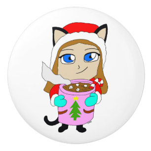 chibi catgirl ceramic knob