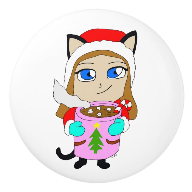 chibi catgirl   ceramic knob (Front)