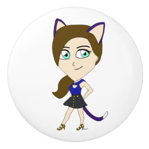 chibi catgirl ceramic knob