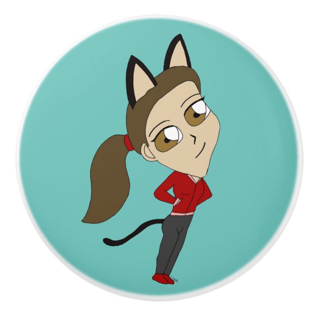 chibi catgirl    ceramic knob (Front)