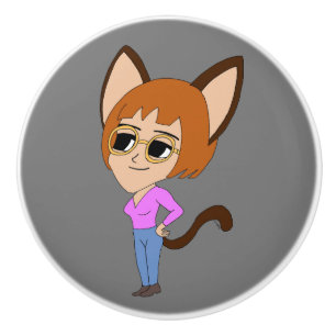 chibi catgirl ceramic knob