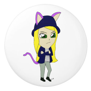 chibi catgirl ceramic knob