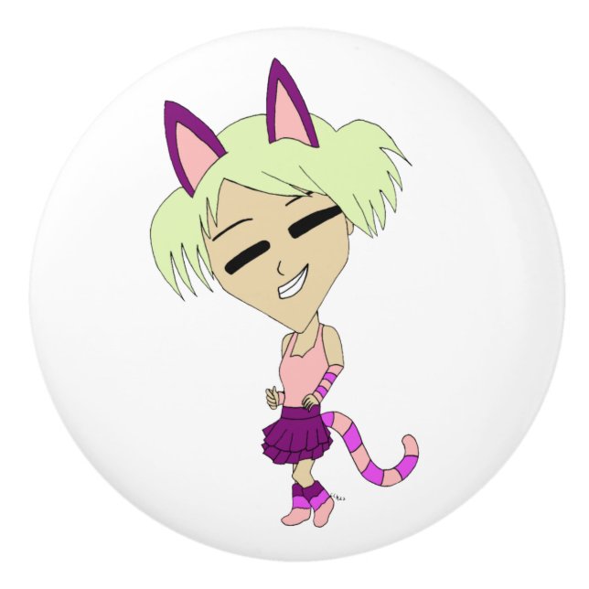 chibi catgirl  ceramic knob (Front)