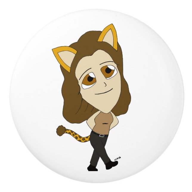chibi catgirl    ceramic knob (Front)
