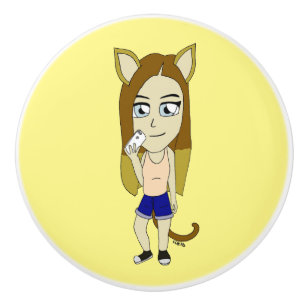 Chibi Catgirl Ceramic Knob
