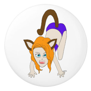 chibi catgirl ceramic knob