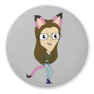 chibi catgirl ceramic knob